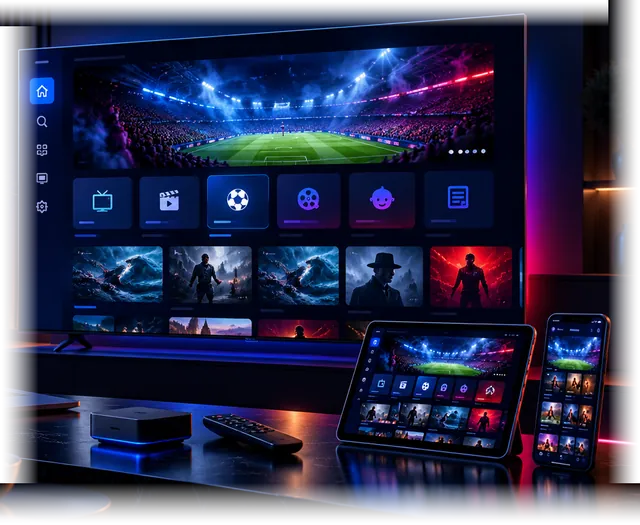 British IPTV on a smart TV, laptop, phone, streaming stick and TV box in 4K Ultra HD