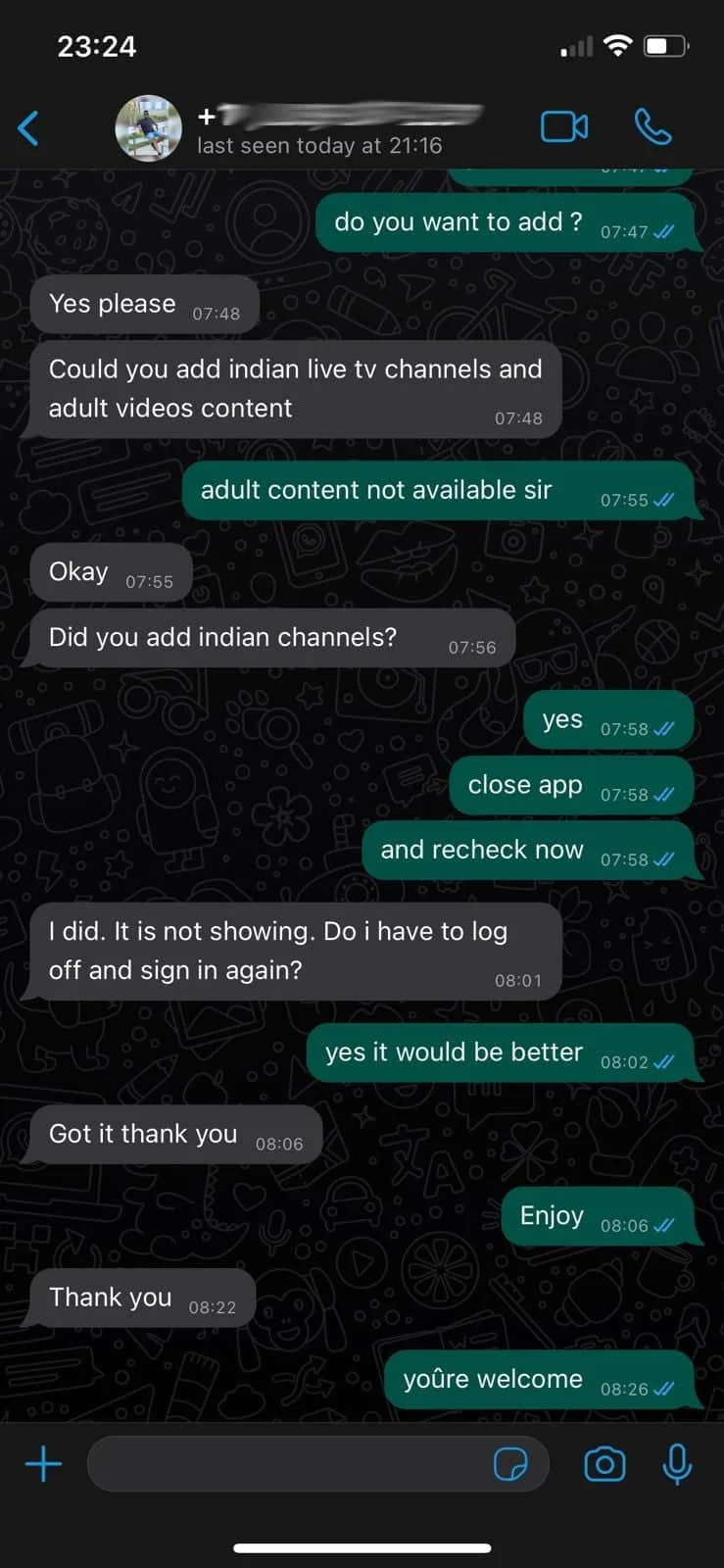 WhatsApp support conversation with a British IPTV Sub customer (4 of 12)